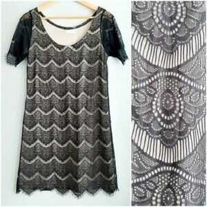 GOOD CLOTHING | Black Lace Nude Lining Scoop Neck Short Sleeve Dress Sz M